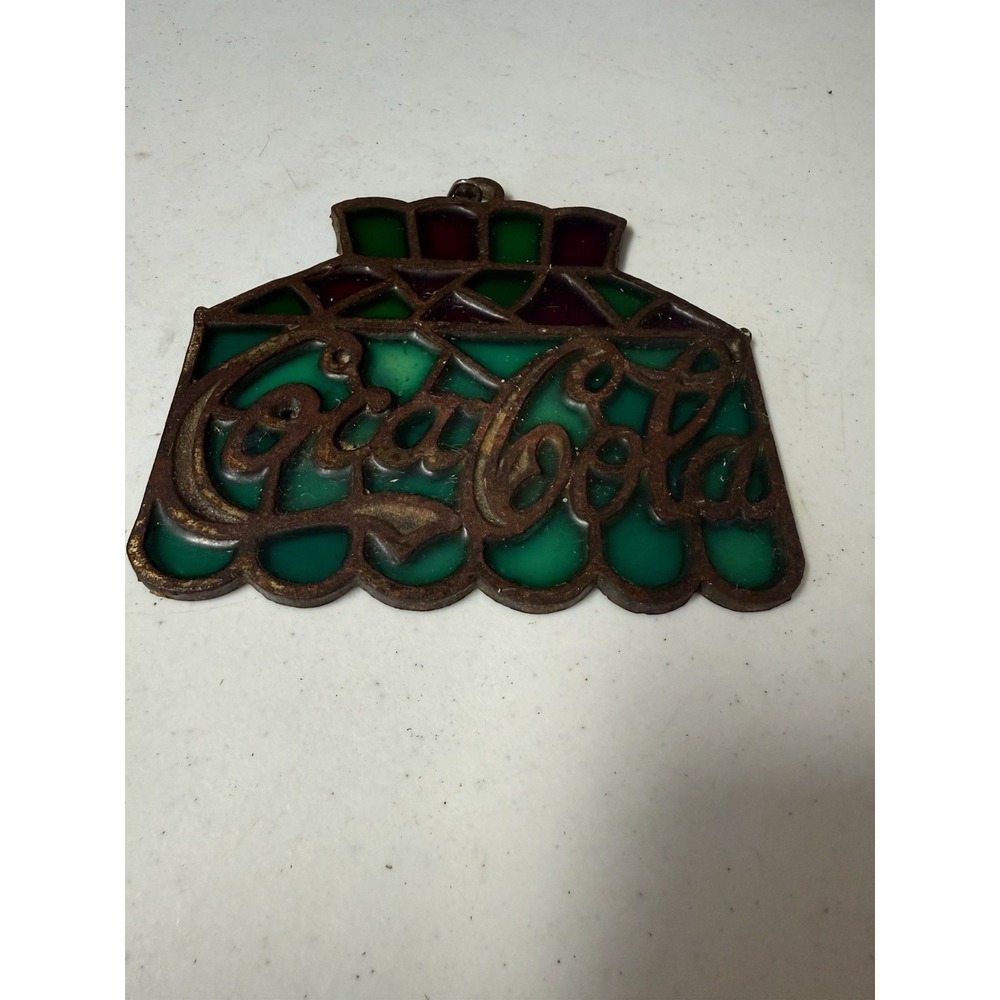 Vintage Coca-Cola Stained Glass Cast Iron Hot Plate Trivet Collectible Decor